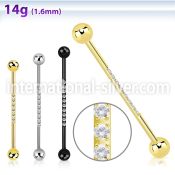 bbindz pvd plating titanium 14g industrial barbell cz