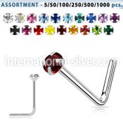blk501 l shape nose studs silver 925 nose