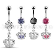 bnrz590 steel casting belly banana w cz dangling crown w cz