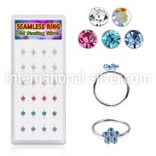 box w 24 silver seamless nose hoop w crystal flowers 