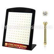 brs124 display w gold plated steel nose bones w 1.5mm clear czs