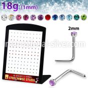 brs134m surgical steel nose studs round mixed color gem tops