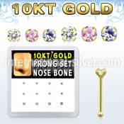 dginb12 box w 10kt gold nose bones w 1.5 2 mm round cz tops