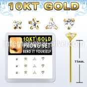 dgiys13 box w 12 10kt gold bend it nose studs w mixed shape czs