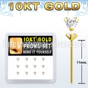 dgiys3 box w 10kt gold bend it nose studs w 3mm heart cz 
