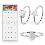 dnsm299 silver seamless nose hoops star heart butterfly 24