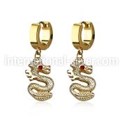 erg721 gold steel huggies earrings dangling dragon crystal eye