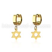 ergdsr gold steel huggies earrings w dangling david star