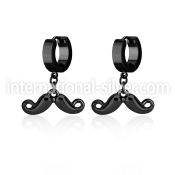 erk518 black steel huggies earrings w dangling up mustache