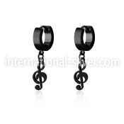 erk709 black steel huggies earrings dangling black musical note