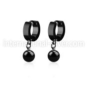 erkbt8 black steel huggies earrings w dangling 8mm ball