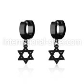 erkdsr black steel huggies earrings w dangling david star