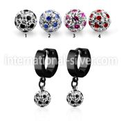 erkfra8 black steel huggies dangling dotted multi crystal ball