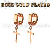 errcrs rose gold steel huggies earrings w dangling plain cross
