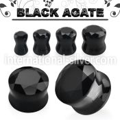 fgsd black agate stone double flare ear plug faceted cut