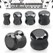 fgse hematite stone double flare ear plug faceted cut