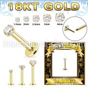gglbz 18 k gold threadless push in labret stud 16g cz