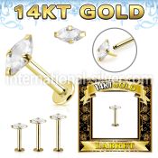 glbzmq 14karat gold labret stud prongset cz marquise