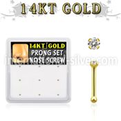 gnb2x box w 14kt gold nose bone 20g w 1.5mm set clear cz 