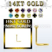 gsczm1b 14kt gold nose screw, 20g w 1.5mm round prong set cz