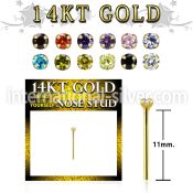 gyczm1b 14kt gold nose bend it nose stud, 20g w 1.5mm round cz