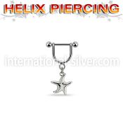 heud10 316l steel helix stirrup w dangling plain starfish