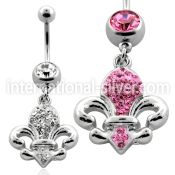 mcd498 316l steel belly banana w crystal fleur de lis