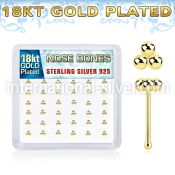 nbtsv36g 18k plating silver nose bones triple balls 36pcs