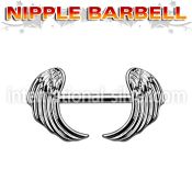 npsh15 316l steel nipple barbell with two rhodium plated wings