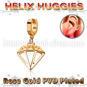 rose gold steel helix huggie w a diamond dangling 