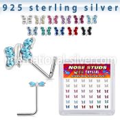 sxbutm36 silver l shaped nose studs 22g butterfly gems 36