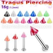 tlbckcn3 316l steel tragus labret 16g w a 3mm uv checkered cone 