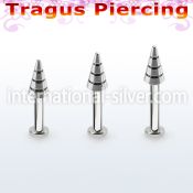 tlbcn4b 316l steel tragus labret 16g w a 4mm ridged drill cone 