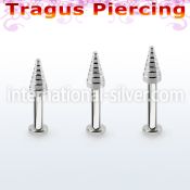 tlbcn4c 316l steel tragus labret 16g w a 4mm ridged drill cone 