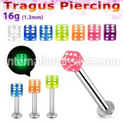 tlbgld3 316l steel tragus labret 16g 3mm glow in the dark dice 