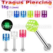 tlbgld4s 316l steel tragus labret 16g 4mm glow in the dark dice 