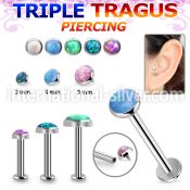 tlbio steel internal tragus labret w flat top w opal
