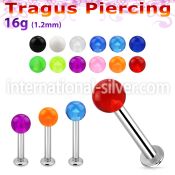tlbvb4s 316l steel tragus labret 16g w a 4mm acrylic uv ball 