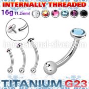 ubnbin11 titanium curved barbell flat back gem ball internal