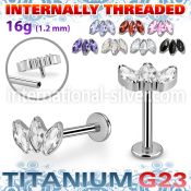 ulbin23 titanium labret stud three marquise cz internal