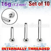 xtrlbic set of steel tragus labret, 16g w 2.5mm base plate