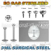 zlbirc sterilized steel labret stud flat head gem internal