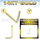 gnsb1 14 karat gold l shaped nose stud 22g a plain ball top