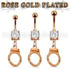 mdrz765c rose gold steel belly banana w cz dangling handcuff