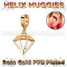 rose gold steel helix huggie w a diamond dangling 