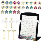 18brmnb 18k gold plated silver nose bones clear in display