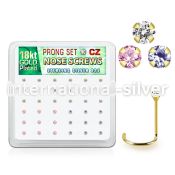 18nwzbm box 36 gold plated silver nose screws w 1.5mm mix cz