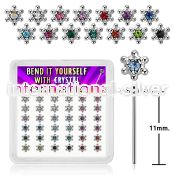 36 silver bend it nose stud clear crystal david star top 