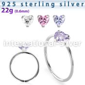 agzhm22 silver seamless nose ring hoop 22g heart color cz
