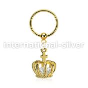 bcrtsz12 gold plated 316l steel bcr, 16g w dangling crown w cz
